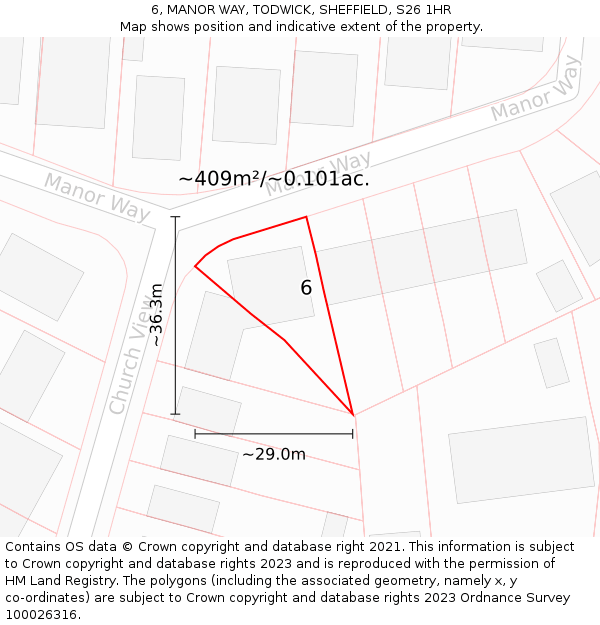 6, MANOR WAY, TODWICK, SHEFFIELD, S26 1HR: Plot and title map
