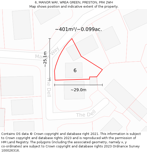 6, MANOR WAY, WREA GREEN, PRESTON, PR4 2WH: Plot and title map