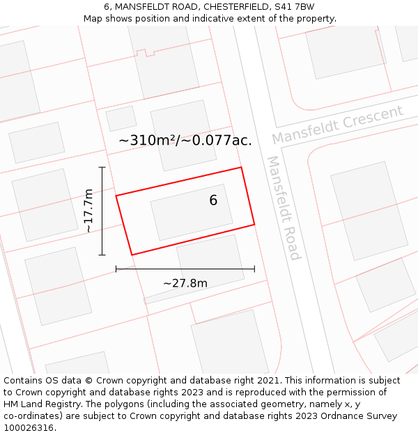 6, MANSFELDT ROAD, CHESTERFIELD, S41 7BW: Plot and title map