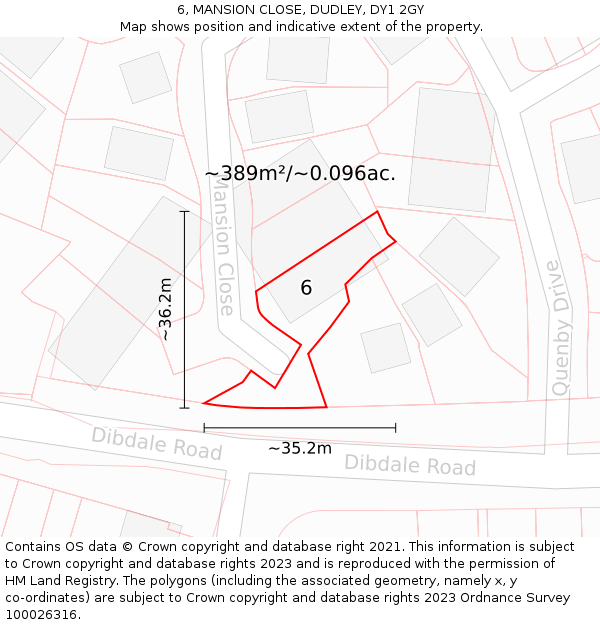 6, MANSION CLOSE, DUDLEY, DY1 2GY: Plot and title map