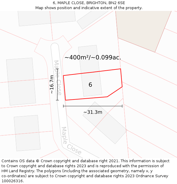 6, MAPLE CLOSE, BRIGHTON, BN2 6SE: Plot and title map