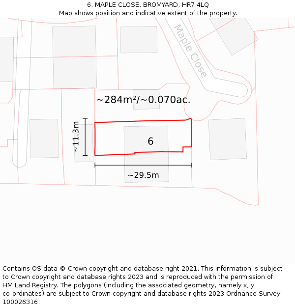 6, MAPLE CLOSE, BROMYARD, HR7 4LQ: Plot and title map