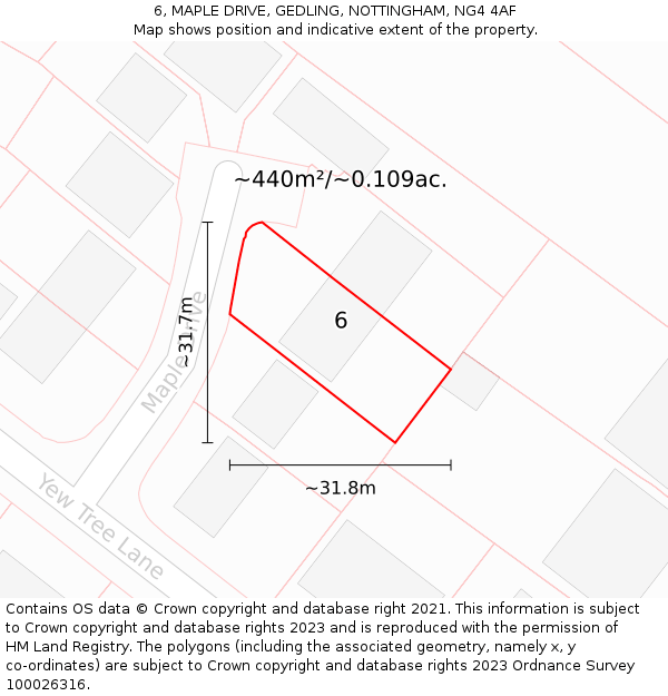 6, MAPLE DRIVE, GEDLING, NOTTINGHAM, NG4 4AF: Plot and title map