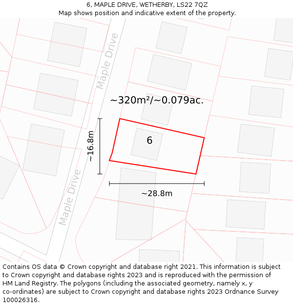 6, MAPLE DRIVE, WETHERBY, LS22 7QZ: Plot and title map