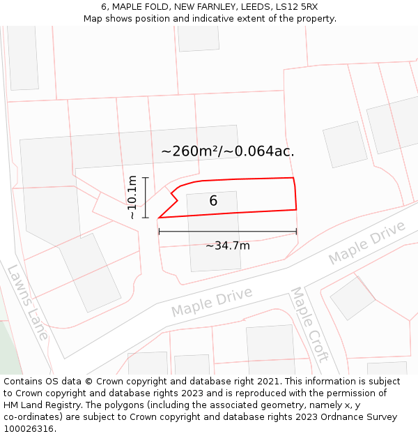 6, MAPLE FOLD, NEW FARNLEY, LEEDS, LS12 5RX: Plot and title map