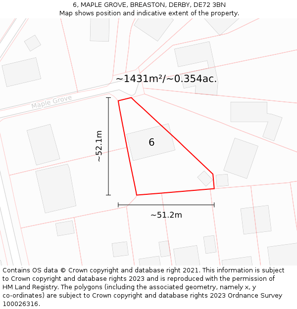 6, MAPLE GROVE, BREASTON, DERBY, DE72 3BN: Plot and title map