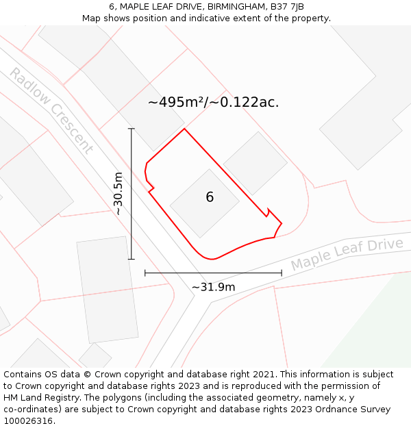 6, MAPLE LEAF DRIVE, BIRMINGHAM, B37 7JB: Plot and title map