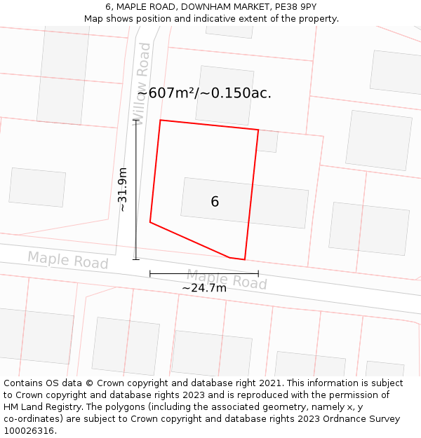 6, MAPLE ROAD, DOWNHAM MARKET, PE38 9PY: Plot and title map
