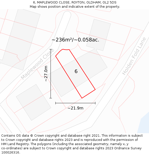 6, MAPLEWOOD CLOSE, ROYTON, OLDHAM, OL2 5DS: Plot and title map