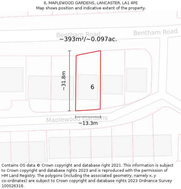 6, MAPLEWOOD GARDENS, LANCASTER, LA1 4PE: Plot and title map