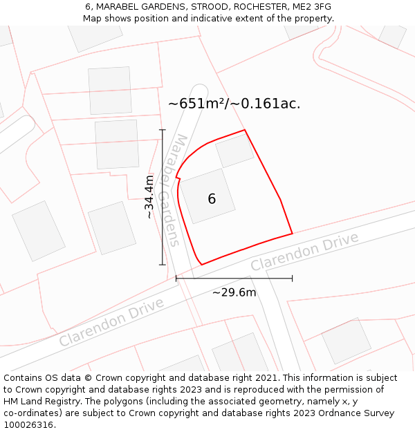 6, MARABEL GARDENS, STROOD, ROCHESTER, ME2 3FG: Plot and title map
