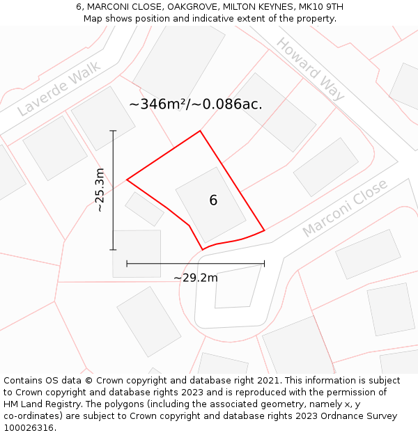 6, MARCONI CLOSE, OAKGROVE, MILTON KEYNES, MK10 9TH: Plot and title map