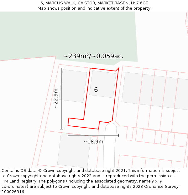 6, MARCUS WALK, CAISTOR, MARKET RASEN, LN7 6GT: Plot and title map