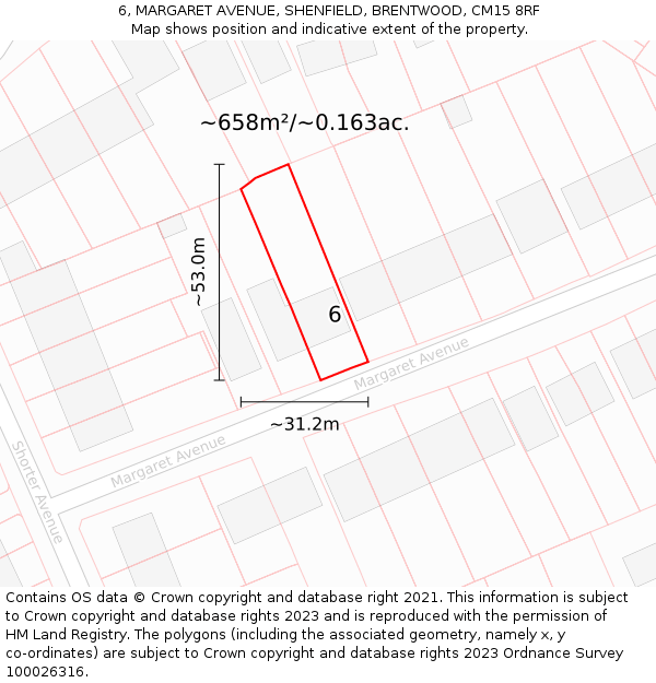 6, MARGARET AVENUE, SHENFIELD, BRENTWOOD, CM15 8RF: Plot and title map