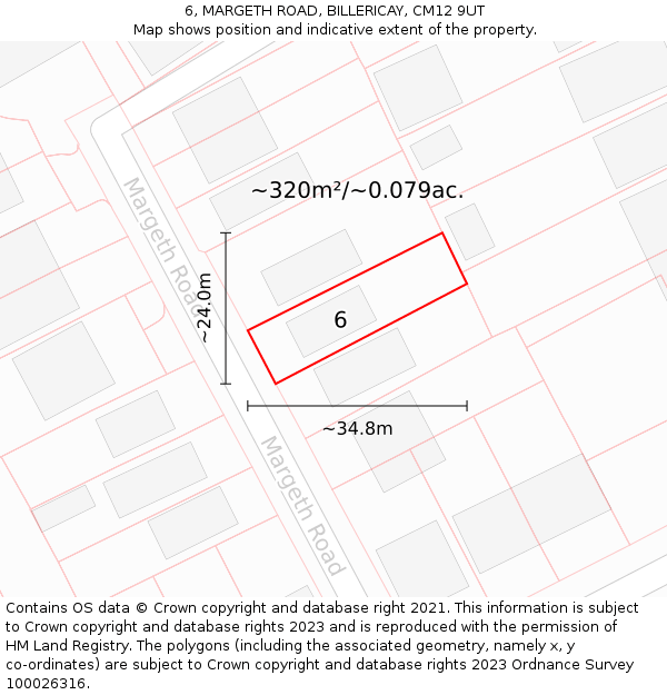 6, MARGETH ROAD, BILLERICAY, CM12 9UT: Plot and title map