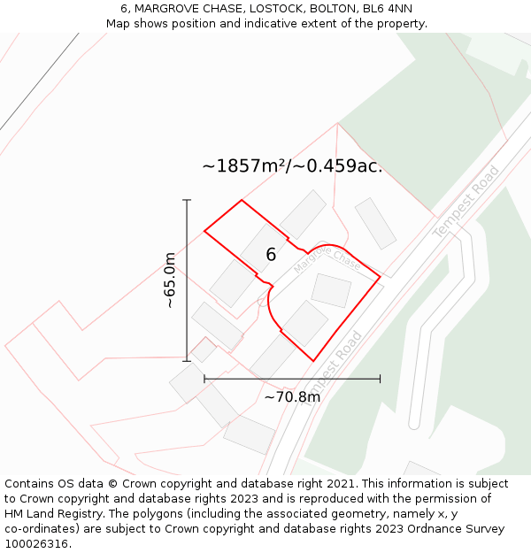 6, MARGROVE CHASE, LOSTOCK, BOLTON, BL6 4NN: Plot and title map