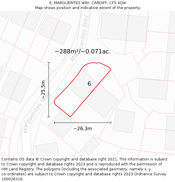 6, MARGUERITES WAY, CARDIFF, CF5 4QW: Plot and title map