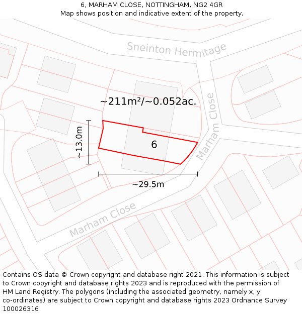 6, MARHAM CLOSE, NOTTINGHAM, NG2 4GR: Plot and title map