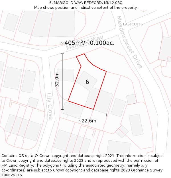 6, MARIGOLD WAY, BEDFORD, MK42 0RQ: Plot and title map