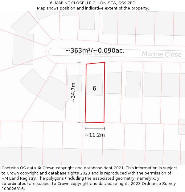 6, MARINE CLOSE, LEIGH-ON-SEA, SS9 2RD: Plot and title map