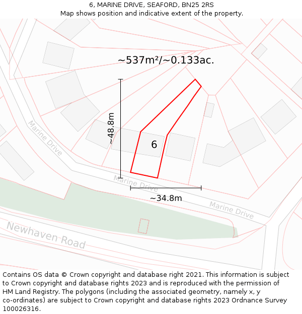 6, MARINE DRIVE, SEAFORD, BN25 2RS: Plot and title map