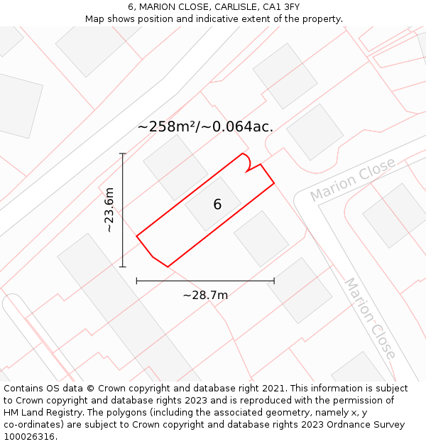 6, MARION CLOSE, CARLISLE, CA1 3FY: Plot and title map