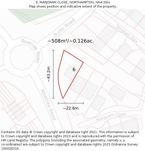 6, MARJORAM CLOSE, NORTHAMPTON, NN4 0SH: Plot and title map