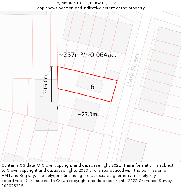 6, MARK STREET, REIGATE, RH2 0BL: Plot and title map