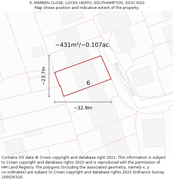 6, MARKEN CLOSE, LOCKS HEATH, SOUTHAMPTON, SO31 6GG: Plot and title map