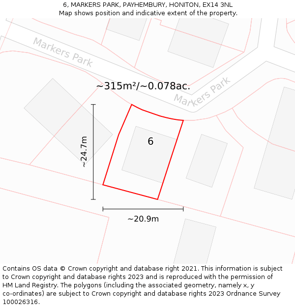 6, MARKERS PARK, PAYHEMBURY, HONITON, EX14 3NL: Plot and title map
