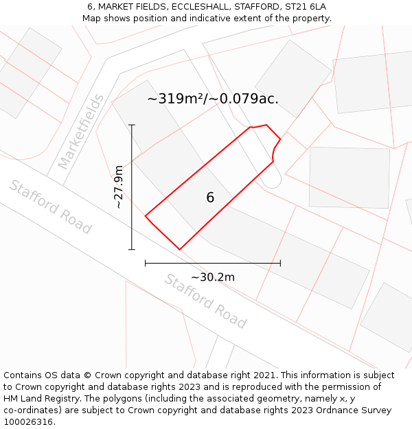 6, MARKET FIELDS, ECCLESHALL, STAFFORD, ST21 6LA: Plot and title map