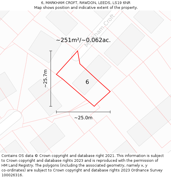 6, MARKHAM CROFT, RAWDON, LEEDS, LS19 6NR: Plot and title map