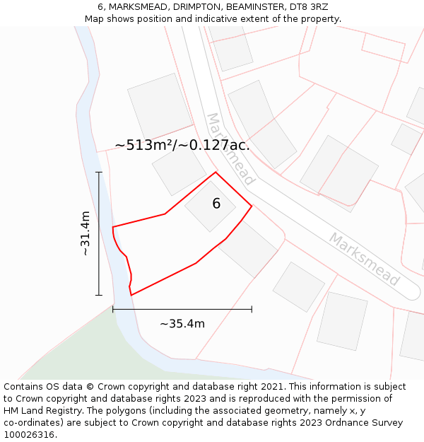 6, MARKSMEAD, DRIMPTON, BEAMINSTER, DT8 3RZ: Plot and title map