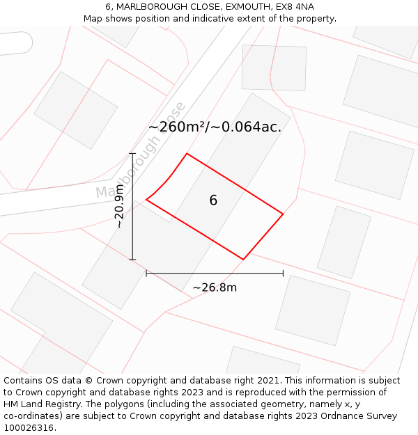 6, MARLBOROUGH CLOSE, EXMOUTH, EX8 4NA: Plot and title map