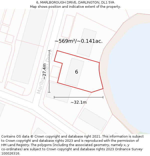 6, MARLBOROUGH DRIVE, DARLINGTON, DL1 5YA: Plot and title map