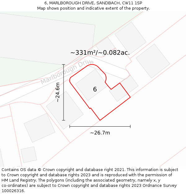 6, MARLBOROUGH DRIVE, SANDBACH, CW11 1SP: Plot and title map