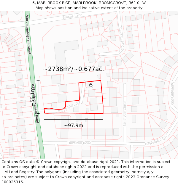6, MARLBROOK RISE, MARLBROOK, BROMSGROVE, B61 0HW: Plot and title map