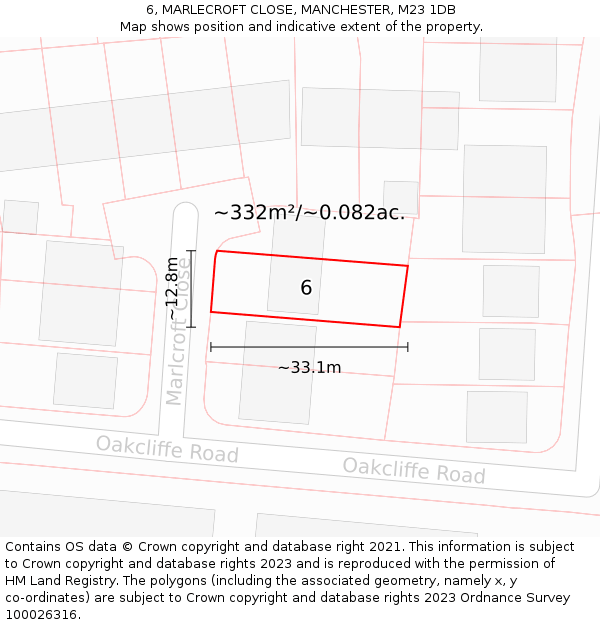 6, MARLECROFT CLOSE, MANCHESTER, M23 1DB: Plot and title map