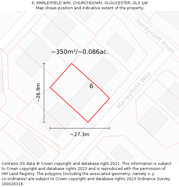 6, MARLEYFIELD WAY, CHURCHDOWN, GLOUCESTER, GL3 1JW: Plot and title map
