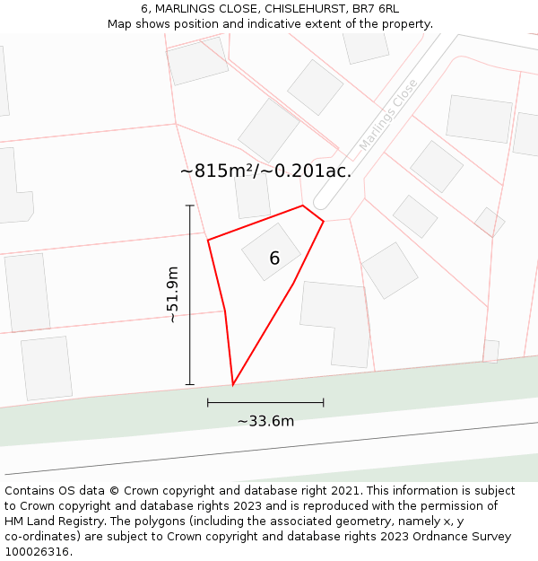 6, MARLINGS CLOSE, CHISLEHURST, BR7 6RL: Plot and title map