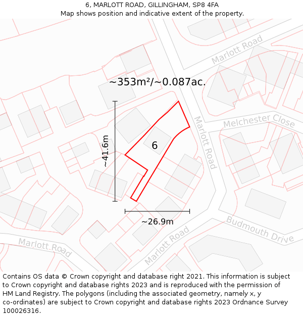 6, MARLOTT ROAD, GILLINGHAM, SP8 4FA: Plot and title map