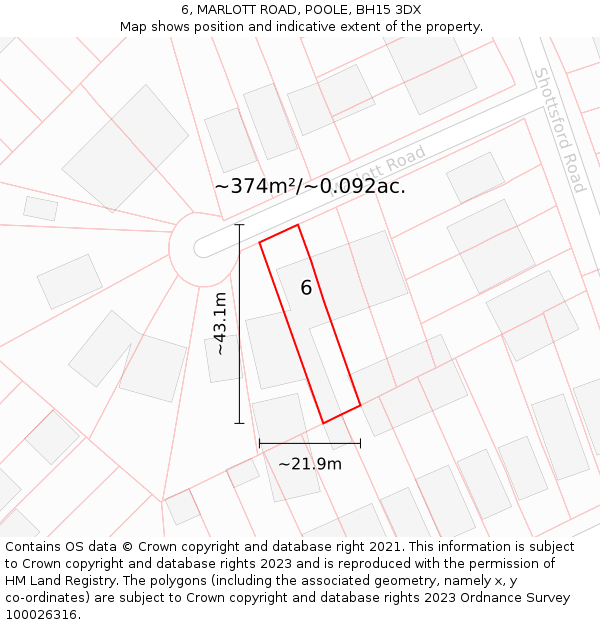 6, MARLOTT ROAD, POOLE, BH15 3DX: Plot and title map