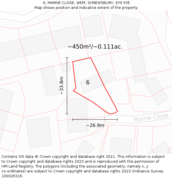 6, MARNE CLOSE, WEM, SHREWSBURY, SY4 5YE: Plot and title map
