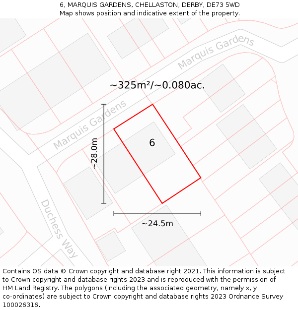 6, MARQUIS GARDENS, CHELLASTON, DERBY, DE73 5WD: Plot and title map