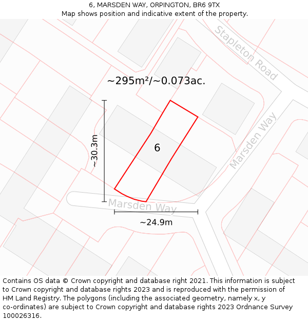 6, MARSDEN WAY, ORPINGTON, BR6 9TX: Plot and title map