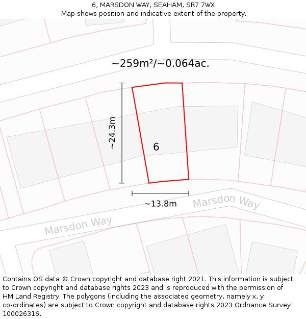 6, MARSDON WAY, SEAHAM, SR7 7WX: Plot and title map