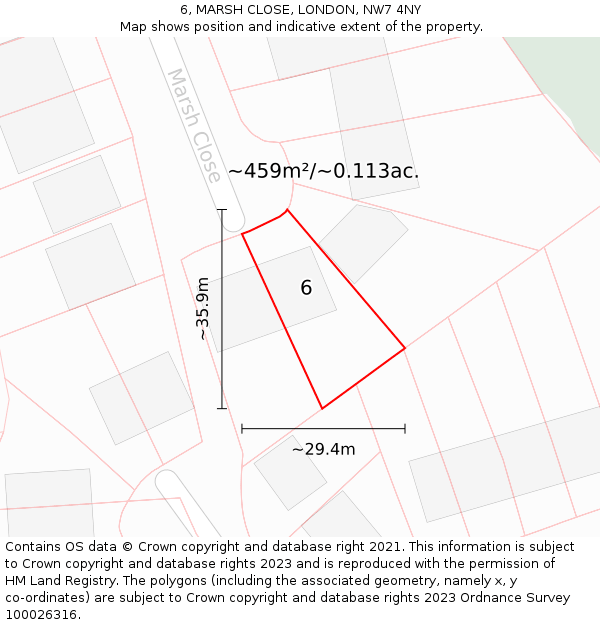 6, MARSH CLOSE, LONDON, NW7 4NY: Plot and title map