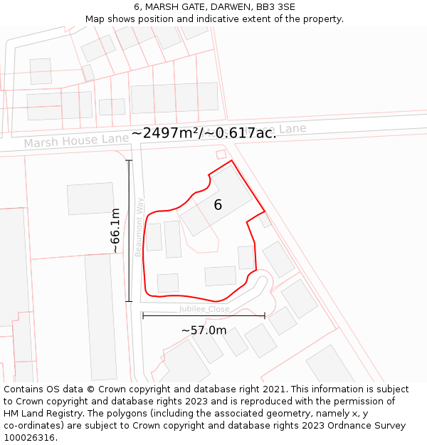 6, MARSH GATE, DARWEN, BB3 3SE: Plot and title map