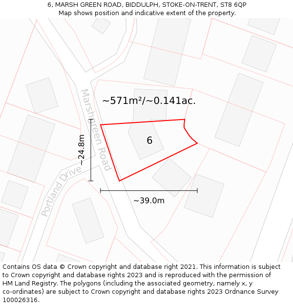 6, MARSH GREEN ROAD, BIDDULPH, STOKE-ON-TRENT, ST8 6QP: Plot and title map