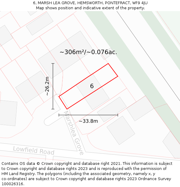 6, MARSH LEA GROVE, HEMSWORTH, PONTEFRACT, WF9 4JU: Plot and title map